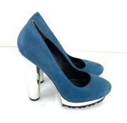 Pour La Victoire Teal Blue Leather Platform Cone Pumps Size 8