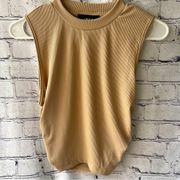 Cider  Brown Ribbed High Neck Ruched Crop Sleeveless Top Size Large