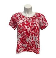 Rebecca MALONE PETITE EMBELLISHED TEE SHIRT FLORAL PRINT RED WHITE PL