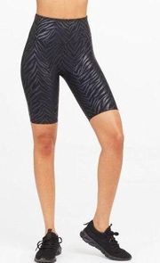 Spanx Faux Leather Shorts Metallic Zebra High-Rise Animal-Print Bermuda Shiny S