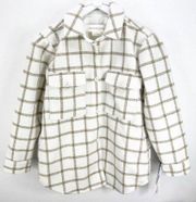 TREASURE & BOND Plaid But ton Down Carson Pane Boxy Shacket Ivory XS NWT