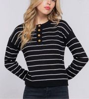 NWT Black & Ivory Long Sleeve Striped Sweater