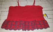 𝅺NWT Arizona Jean Co Jrs Size XL Red Crop Top With Scalloped Lace