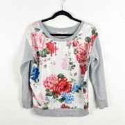 BOSTON PROPER Gray Floral Sequin Long Sleeves Top, Size XS