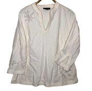 Saint Tropez West Womens 1X White Linen Tunic Top Embroidered Shirt Coastal