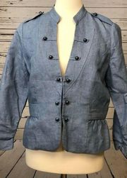 Chicos Band Style Jacket  Military Peplum size 0 XS Extra Small Chico's Linen