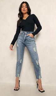 Petite Distressed Hem Straight Leg Jean