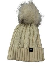 The North Face  Beanie Hat Women's One Size Cream Cable Knit Faux Fur Pom Pom