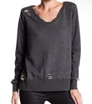 NWT Romeo + Juliet Couture French Terry Distressed Black Sweatshirt