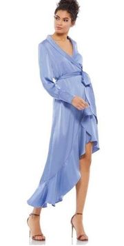 MAC DUGGAL Ruffle Long Sleeve Faux Wrap Dress in Periwinkle Size US 4