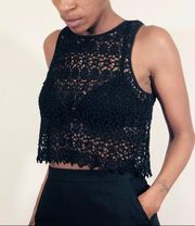 Black Lace Overlay Cropped Tank Top XS