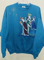 Vintage Christmas The 3 Kings Offerings Granny Sweater Tultex Tag Sz Large