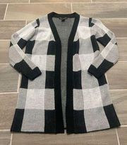 Soho apparel long lined open front buffalo check cardigan size small