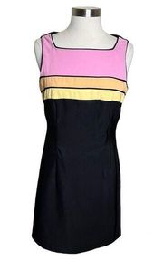 CDC Vintage Dress Womens 8 Black Pink Colorblock Square Neck Shift Short Dress