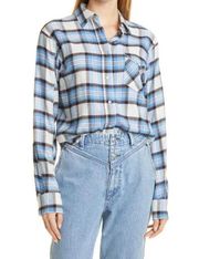 rag & bone Blue Gray Jonah Plaid Button-Up Flannel Women's Blouse Size Small