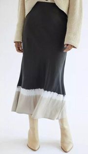 Anthropologie Cloth & Stone Small Tie Dye Midi Skirt Bias Black Tan White Tencel