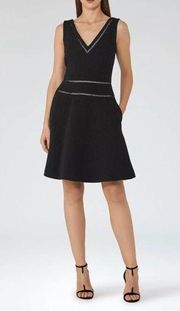 Reiss Nelly Textured A-line Sleeveless V-neck Dress Black Midi Women’s Size 6