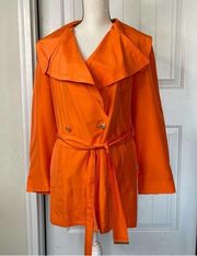 Etcetera silk orange double breasted trench coat size 6 fall halloween pumpkin