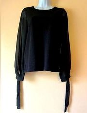 CeCe Sheer Sleeves Black Sweater Sz S