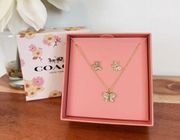 NWT Coach Gold Pave Butterfly Earrings And Necklace Set