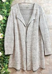 Anama Knit Open Front Duster Cardigan Sweater Heathered Gray Ivory Size Large