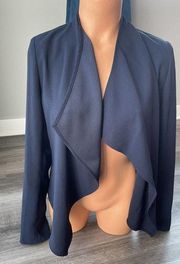 Express Navy Blue Open Draped Blazer XS Crepe Long Sleeve A9