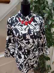 East 5th Women's Black & White Cotton Collared Long Sleeve Button Down Shirt 2XL