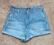 High Waist Paper Bag Striped Shorts