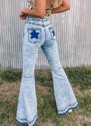 Acid Wash Star Bell Bottom Pants