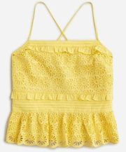 J. Crew, New, Yellow Cross Back Smocked Waist Peplum Eyelet Top, Size XL