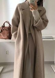 Wool coat long Heather apricot khaki womens winter outerwear