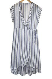 Rails  Louisa blue white stripe linen blend ruffle full wrap dress