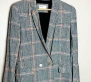 Gray  Plaid Long Linen Blend Blazer Size S EUC