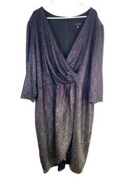 Lane Bryant Shimmer Faux Wrap Midi Dress Ombre Surplice 3/4 Sleeve Women Plus 26