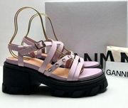 GANNI Crystal Embellished Strappy Block Heel Sandals EU 41 US 11 Pink Platform