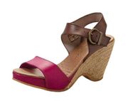 Eric Michael Platform Wedge Leather Nemo Ankle Strap Sandal Fuchsia Brown Sz 39