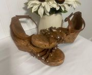 American Eagle Women’s Sandals Flower Design with Rhinestone Size 5 Brown