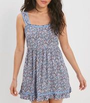 🦅 American Eagle Outfitters Floral Tie-Back Babydoll Mini Dress-Blue