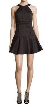 Parker Brady Seamed Flare-Hem Mini Dress in Black