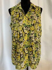 Coldwater Creek yellow floral print button down tank top size 16