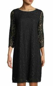 Karl Lagerfeld Womens Dress Size 4 Black Lace Shift 3/4 Sleeve Rhinestones NEW