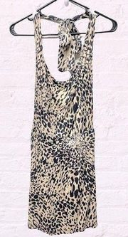 Lush cream oatmeal animal print rayon halter short dress medium