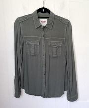 Mossimo Supply Co Army Green Long Sleeve Button Up Shirt ~ Women’s Size S