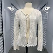 White Tie Front Cardigan Loose Knit Sweater