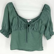 Favlux Fashion Green Puff Sleeve Cropped Top Green M