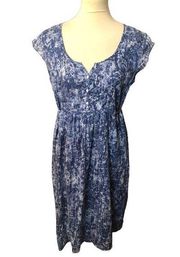 Eddie Bauer Batik Style Fabric Blue Boho Summer Dress W/ Ribbon Small Size L