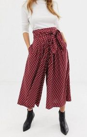 NEW ASOS Red White Polka Dot Print Wide Leg Tie Waist Pants Size 14 Curvy Plus