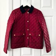 J Crew Maroon Red Quilted Barn Coat Puffer Tack Down Jacket Corduroy Collar XS
