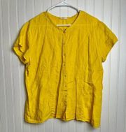 Eileen Fisher yellow 100% Irish linen short sleeve button down size large