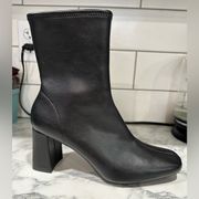 Black square toe heeled boots